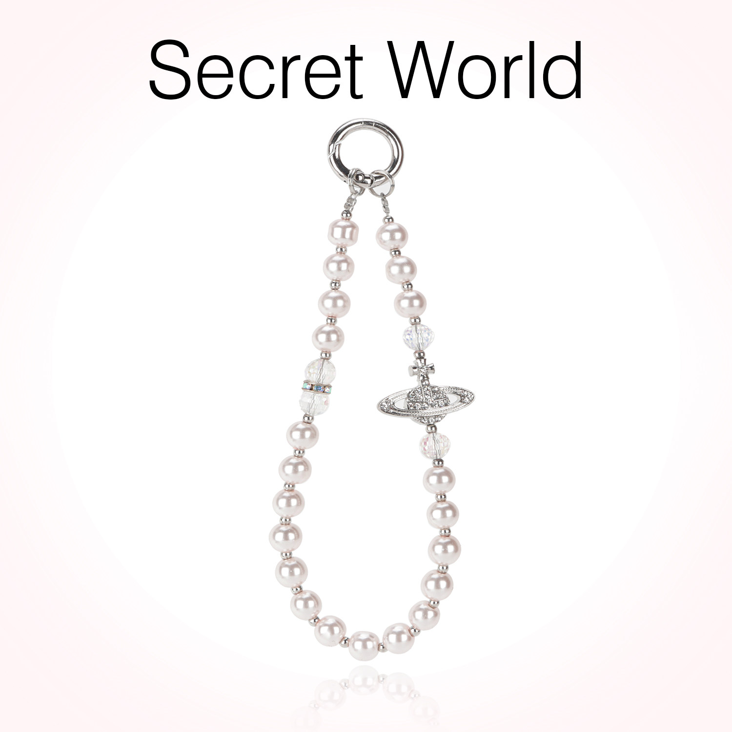 Secretworld Pink Pearl Saturn Pendant for Women's Wrist Charm, Short Pendant with Crystal Rope