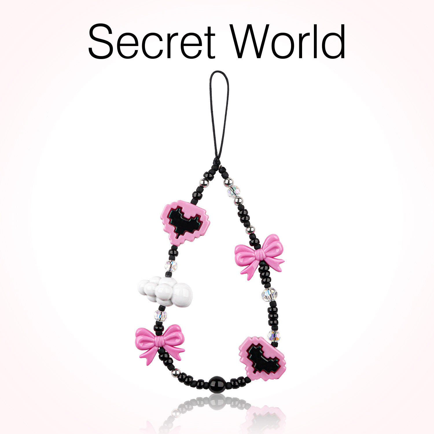 secretworld mobile phone rope pink black cloud pixel heart short pendant wrist charm crystal ins women's pendant