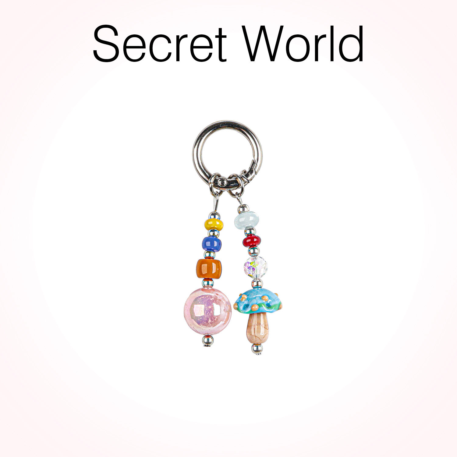 secretworld mobile phone lanyard blue mushroom pink bead pendant, Instagram-worthy wrist charm, cute short pearl pendant for women.