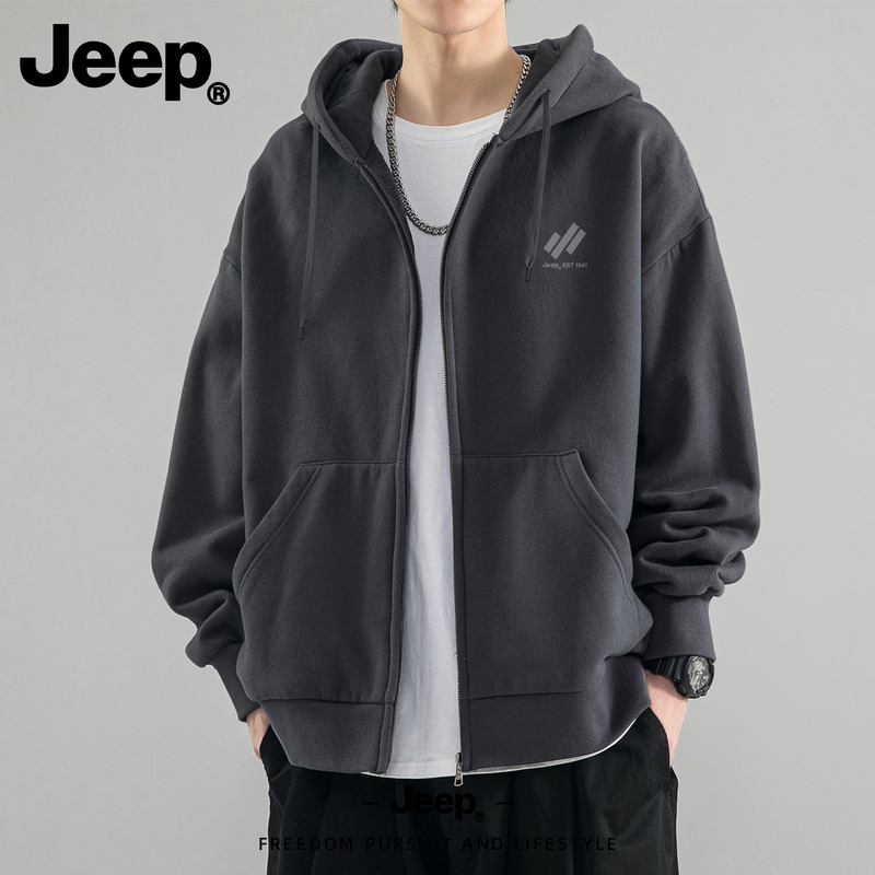 Jeep Cardigan Sweatshirt Men's Hooded Spring and Autumn New Style Top Youth Loose Sports Zipper Jacket Jeep Cardigan Sweatshirt Men's Hooded Spring and Autumn New Style Top Youth Loose Sports Zipper Jacket