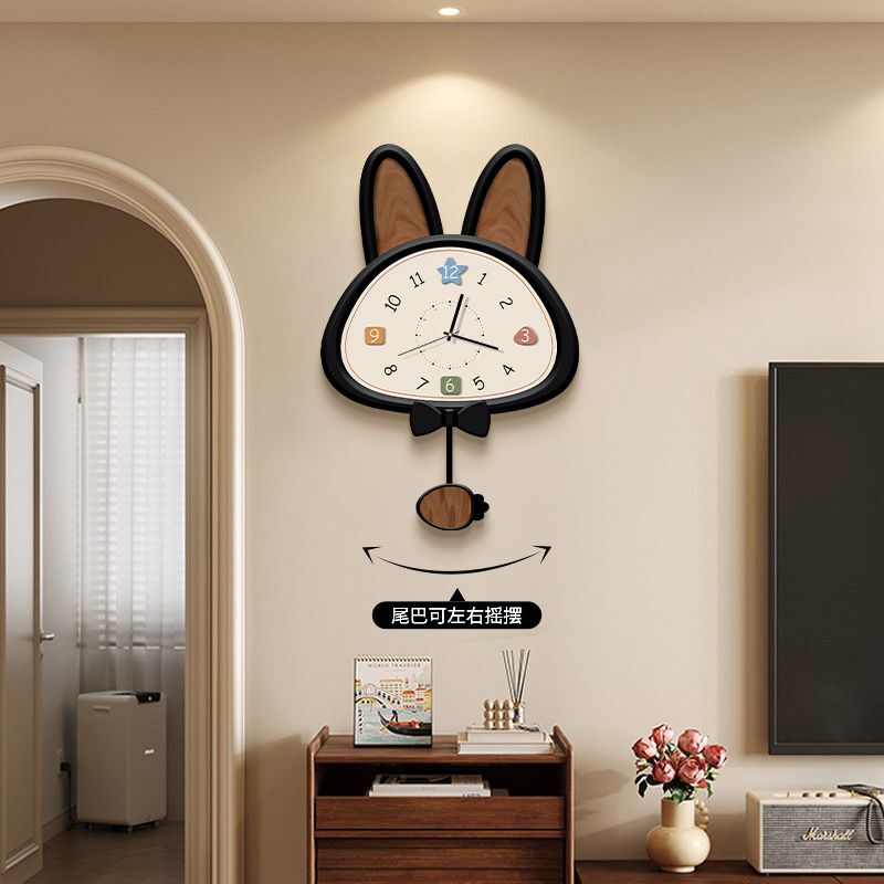 French Mid-Century Style Living Room Table Wall Clock Cat Dining Table Home Clock Wall Hanging Silent Creative Punch-Free Clock