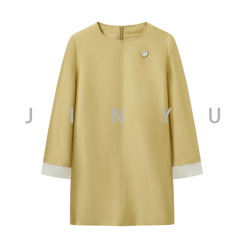 Jinyu [Satin Light Earl] 32mm Mulberry Silk Wool Vintage Slimming Commuter Style Mid-Length Top