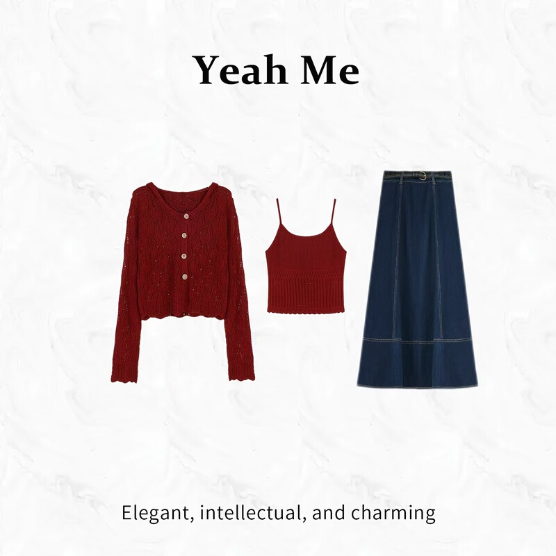 Yeah Me/Also Me【Scarlet Blue Party】Autumn New Fashionable High-End Elegant Outfit Skirt Set