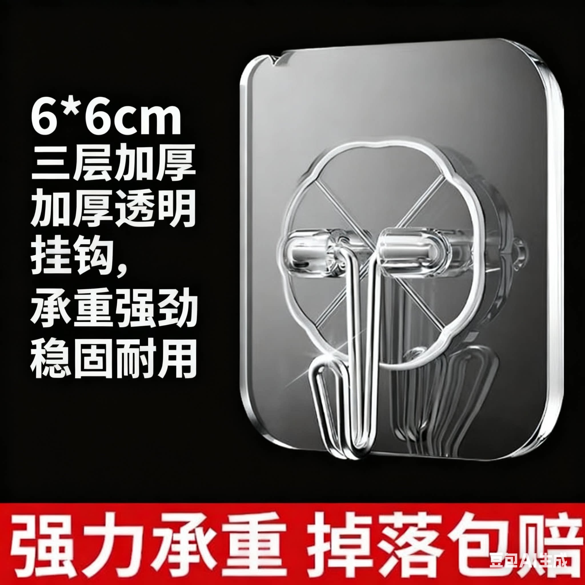 寮の壁用の穴あけ不要の透明粘着フック。強力な粘着力で、耐力壁に掛けることができます。