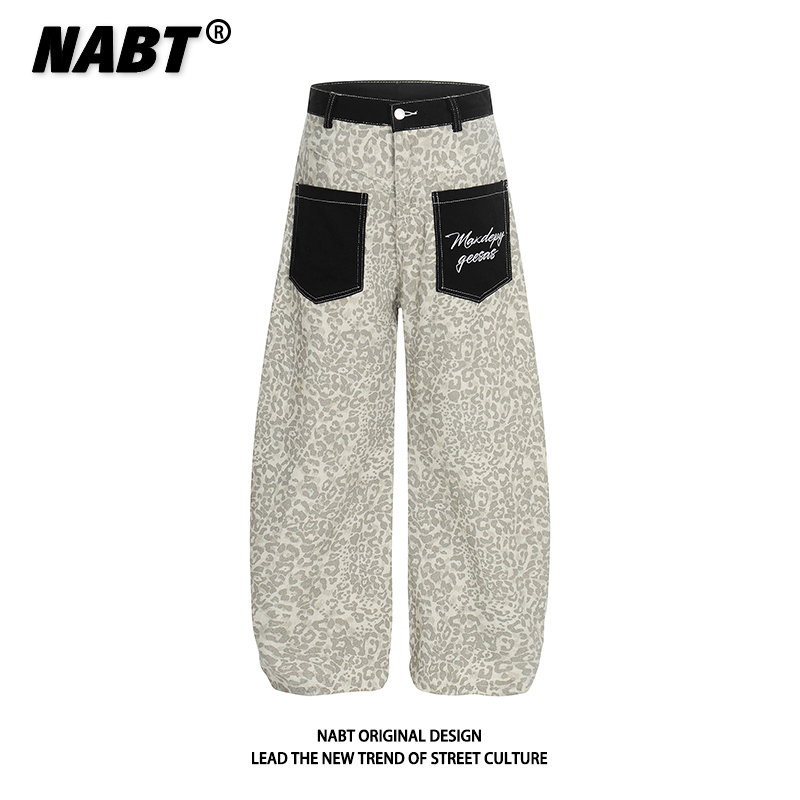 Nabt Original American Retro Leopard Print Patch Pocket Jeans Unisex Loose Street Wide-Leg Scimitar Pants Nabt Original American Retro Leopard Print Patch Pocket Jeans Unisex Loose Street Wide-Leg Scimitar Pants