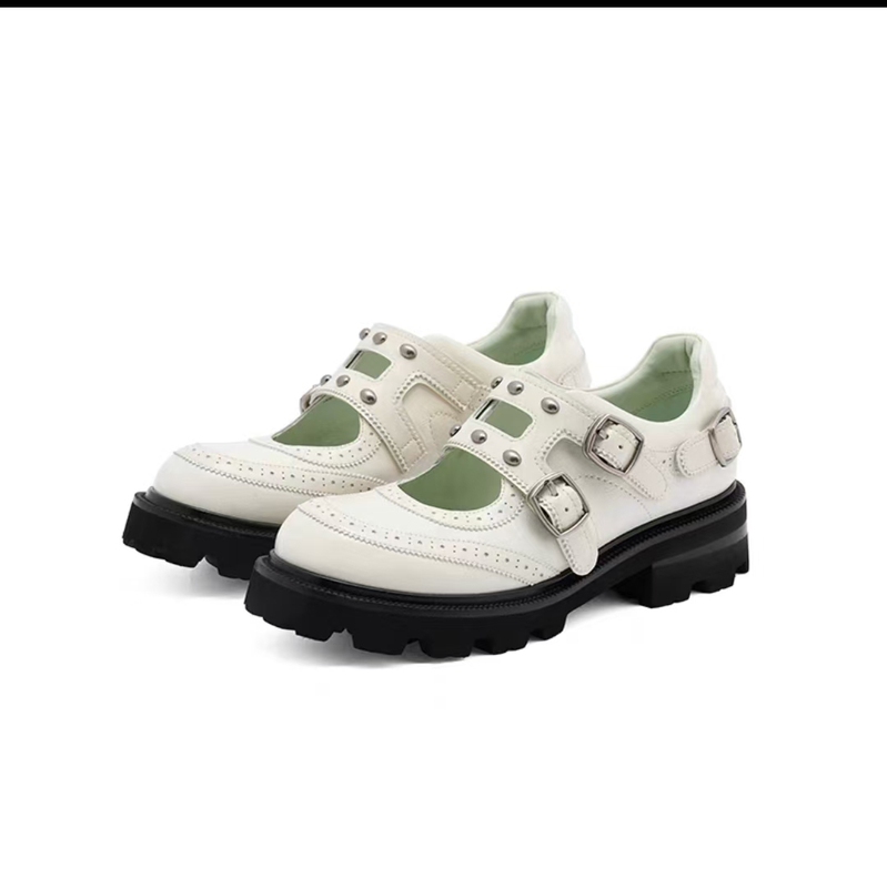 Sugarsu Spring 2026 New Multi-Strap Leather Thick-Soled Mary Jane Vintage Hollow Munk Women's Shoes