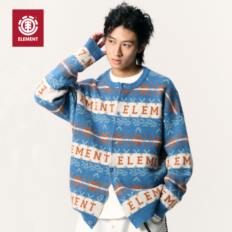 American Element Skateboard Fair Isle Cardigan Sweater for Men, Retro Striped Jacquard Drop Shoulder Couple Knitwear for Women American Element Skateboard Fair Isle Cardigan Sweater for Men, Retro Striped Jacquard Drop Shoulder Couple Knitwear for Women