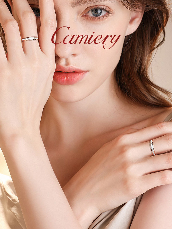 Camiery Gypsophila Ring for Women, Niche Design, Love Series, 18K Rose Gold, Full Diamond Couple Rings, Matching Rings