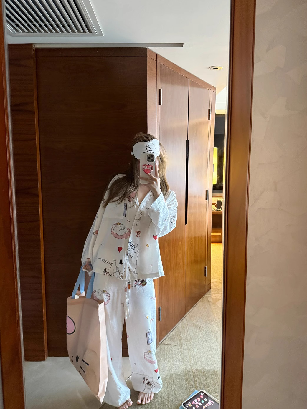 Native Kiss White Pure Cotton Comic Shirt Pajamas Women's 2026 New Long Pants Pajamas Home Wear Set