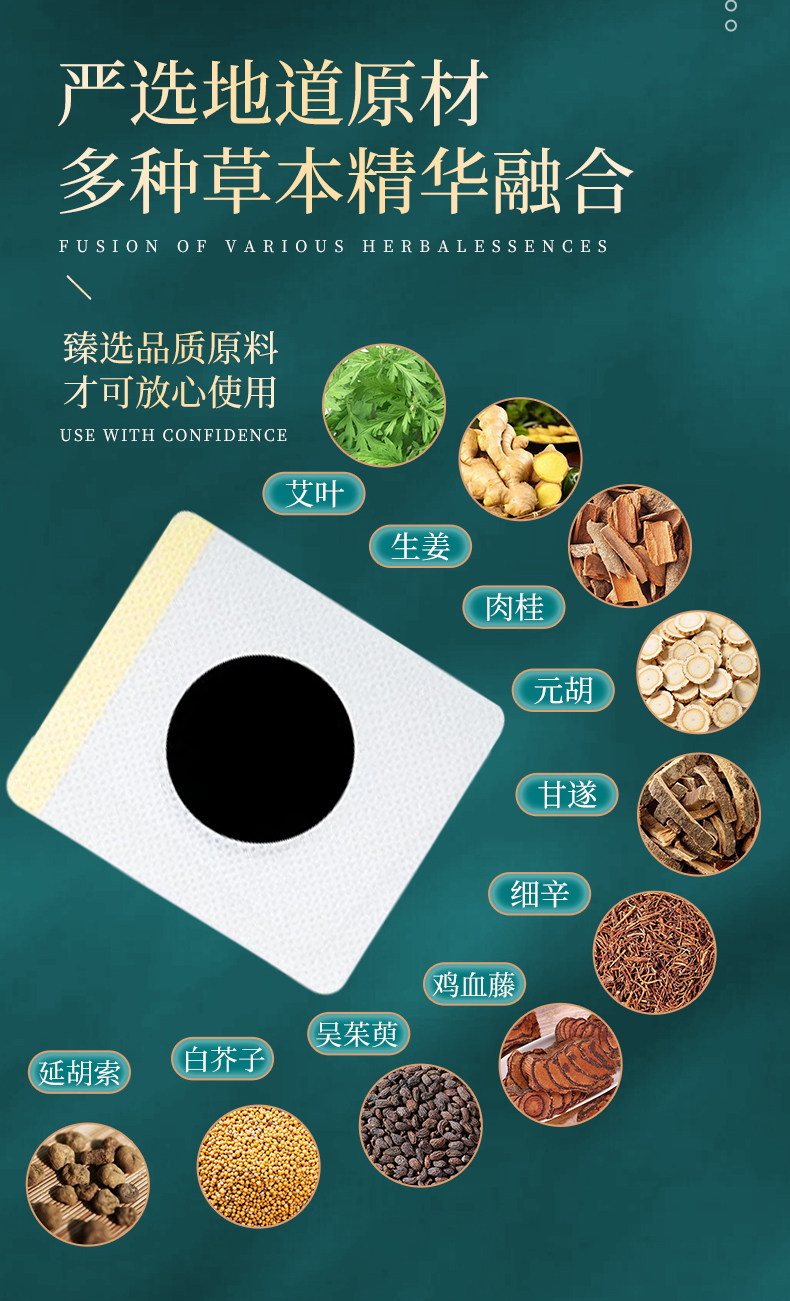 Mugwort Sanfu Moxibustion Patch Ai Cao San Fu Tie 70mm x 60mm 30 Patches per Box specifications