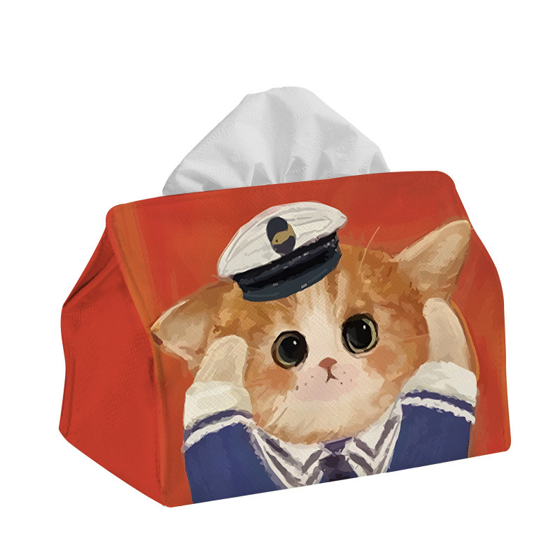 Little Cat Sheriff Tissue Box Living Room Decoration Beautification Home Desktop Tissue Box Creative Personalized Car Napkin Box