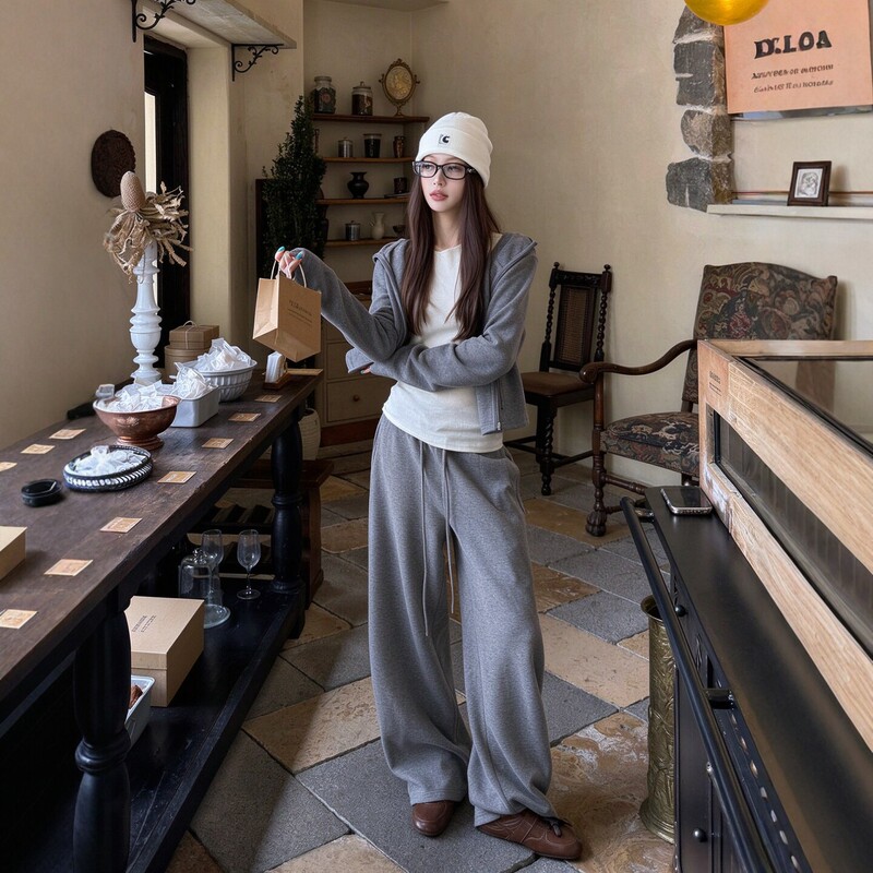 Korean-Style High-End Sportswear Set for Women, Autumn Loose Fashion Sweatshirt and Wide-Leg Pants Casual Two-Piece Running Outfit Korean-Style High-End Sportswear Set for Women, Autumn Loose Fashion Sweatshirt and Wide-Leg Pants Casual Two-Piece Running Outfit
