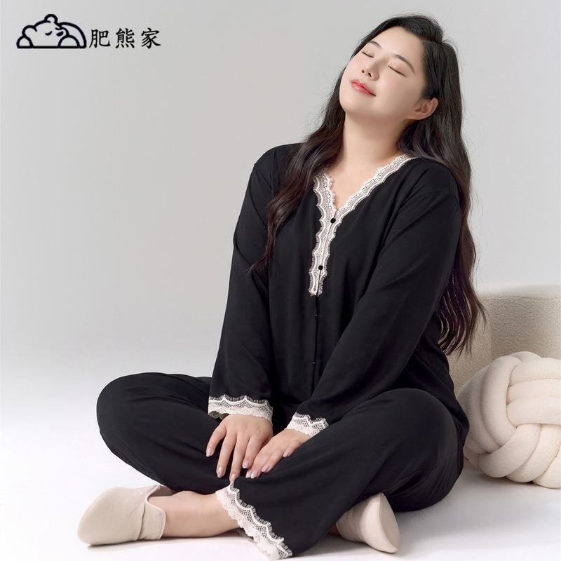 Fat Bear Home Plus Size Women's Pajamas Autumn and Winter Pure Cotton Long Sleeve Extra Large Size 100kg Loungewear for Spring and Autumn Fat Bear Home Plus Size Women's Pajamas Autumn and Winter Pure Cotton Long Sleeve Extra Large Size 100kg Loungewear for Spring and Autumn