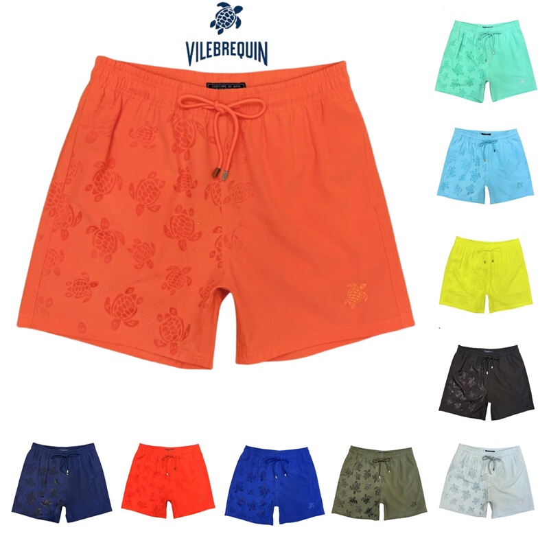Vilebrequin Genuine Beach Pants Men's Turtle Lined Pure Color Shorts Seaside Vacation Color-Changing Embroidered Swimming Trunks