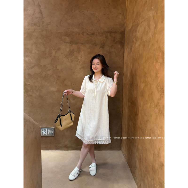 Jojo's Private Clothing |   Slightly See-Through and Hazy, Plus-Size Dress with Doll Collar, Slimming Dress for Slightly Chubby Women, Mk14749