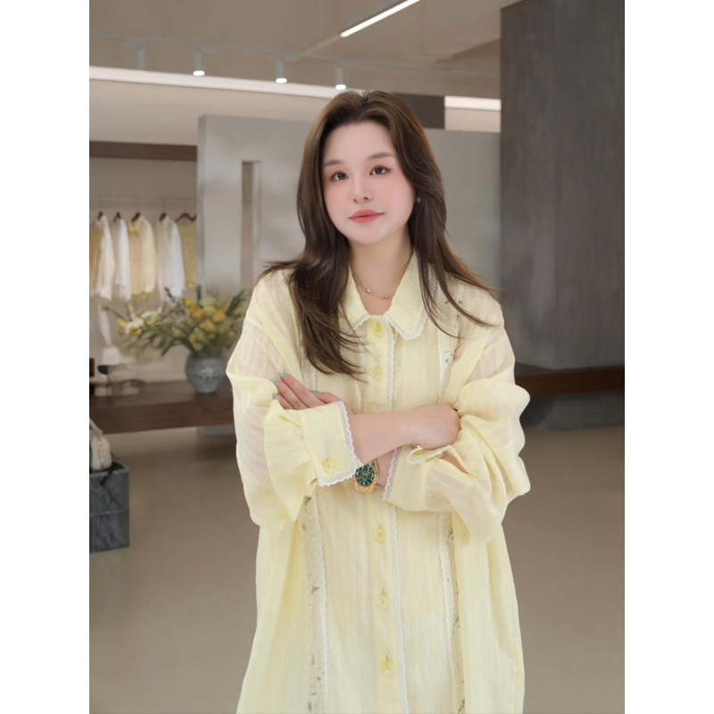 Jojo's Private Clothing |   High Proportion of Tencel, Lace Cuffs, Plus Size Women's Slimming Long-Sleeved Blouse Mk14535