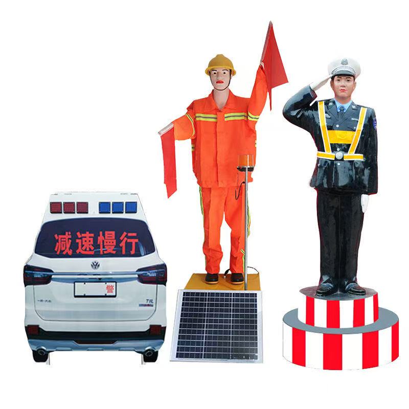 Highway Traffic Command Robot - Solar-Powered Simulated Flag-Waving Construction Dummy Highway Traffic Command Robot - Solar-Powered Simulated Flag-Waving Construction Dummy