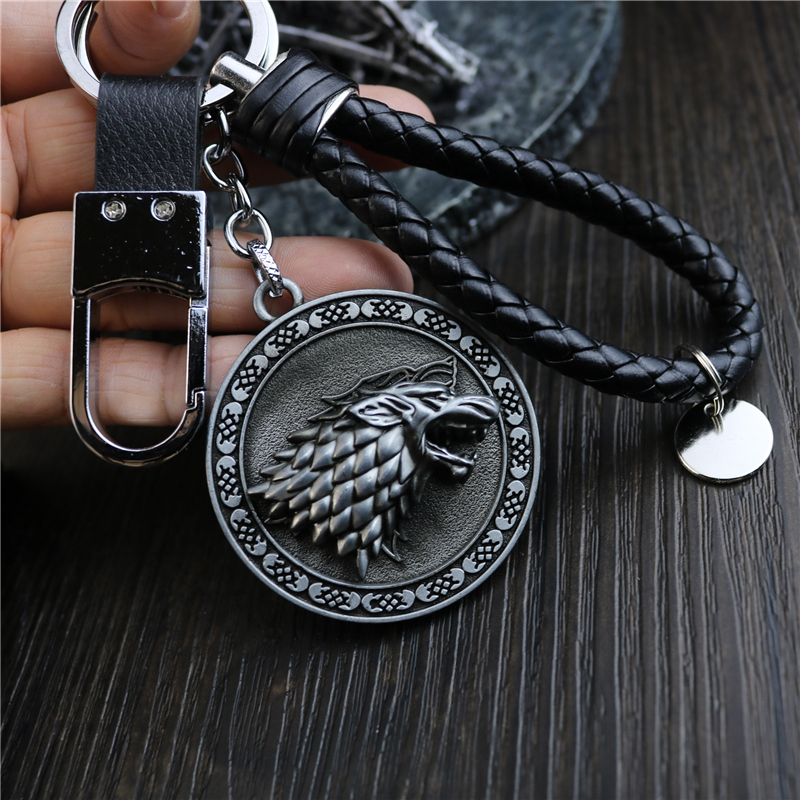 Ice & Fire Song Rights The Game Power Male Car Pendant History Tucker Key Button Ring Wolf Hanging Ornament Gift