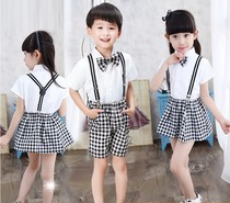 Boys and girls perform school uniforms kindergarten class uniforms cute straps skirt Plaid straps childrens stage recitation costumes