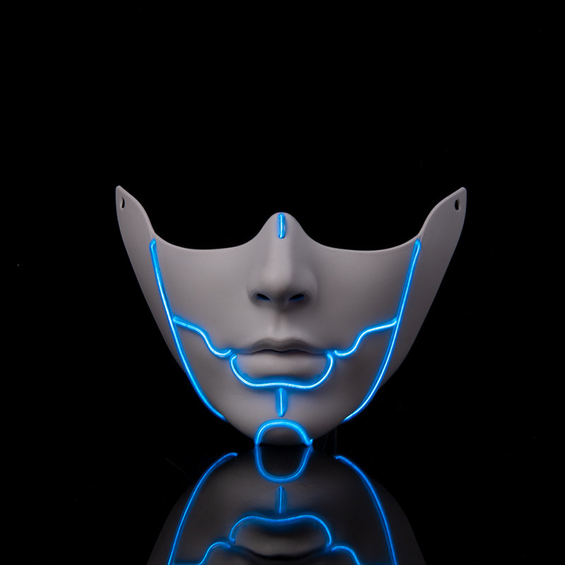 Cyberpunk-style glowing lower half-face beauty mask Halloween cosplay costume prop stage performance