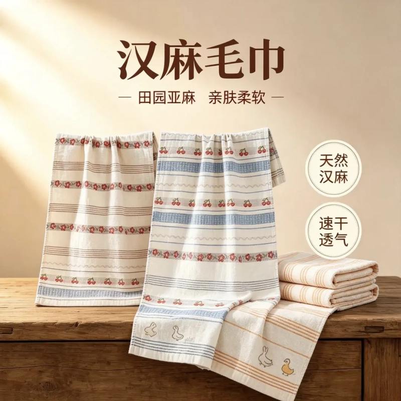 3-Pack】Hemp Gauze Towels for Adults, Large Towels, Soft and Skin-Friendly, Household Face Towels, Thickened Double-Layer Linen