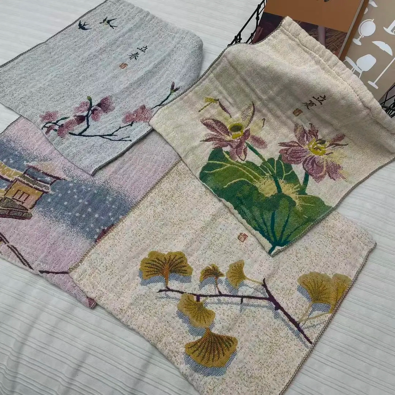 [Spring, Summer, Autumn, Winter] New Cotton and Linen Gauze Square Towel for Adults and Children, Household Face Wash Towel, Absorbent, Quick-Drying, All-Cotton Towel
