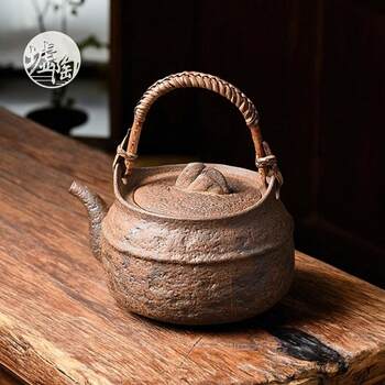 Rattan mountain and river lifting kettle, old rock mud stove for tea making, ceramic kettle, retro tea set, tea making set