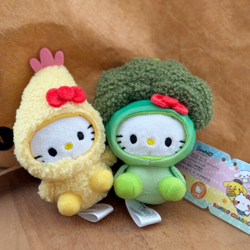 Tempura Shrimp Kitty, Broccoli Kitty, Bag Pendant, Cute Doll Charm in Various Styles
