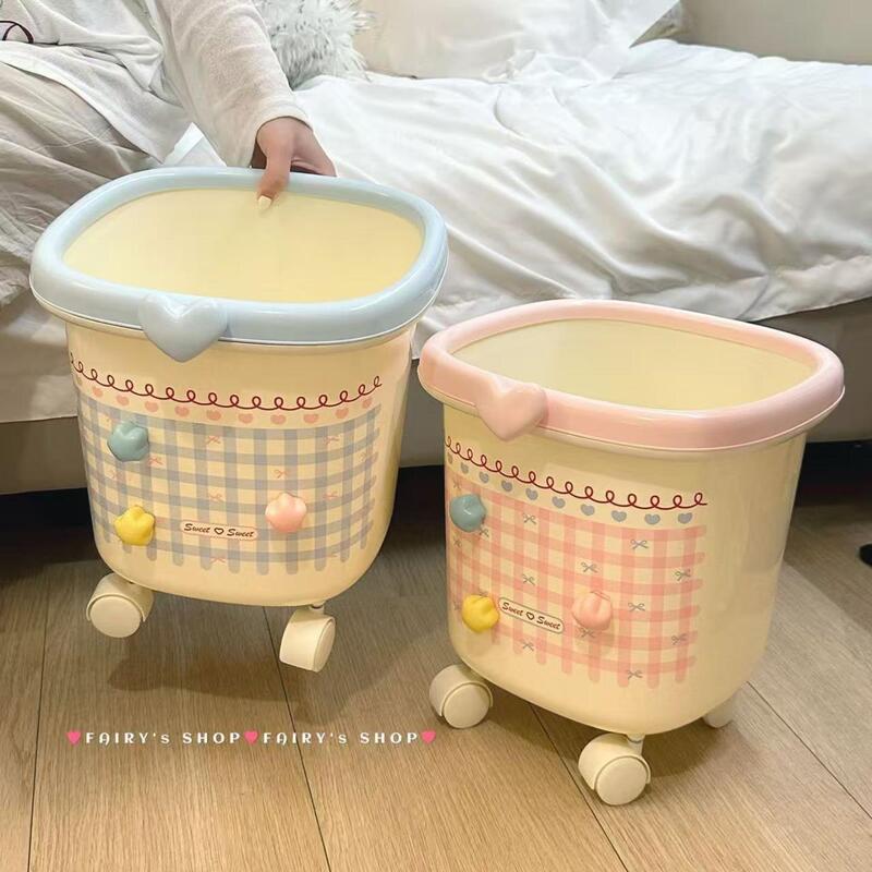 Dopamine Trash Can 2026 New Model Household High-Value Design with Wheels, Movable Storage Bin for Kitchen, Bedroom, Living Room