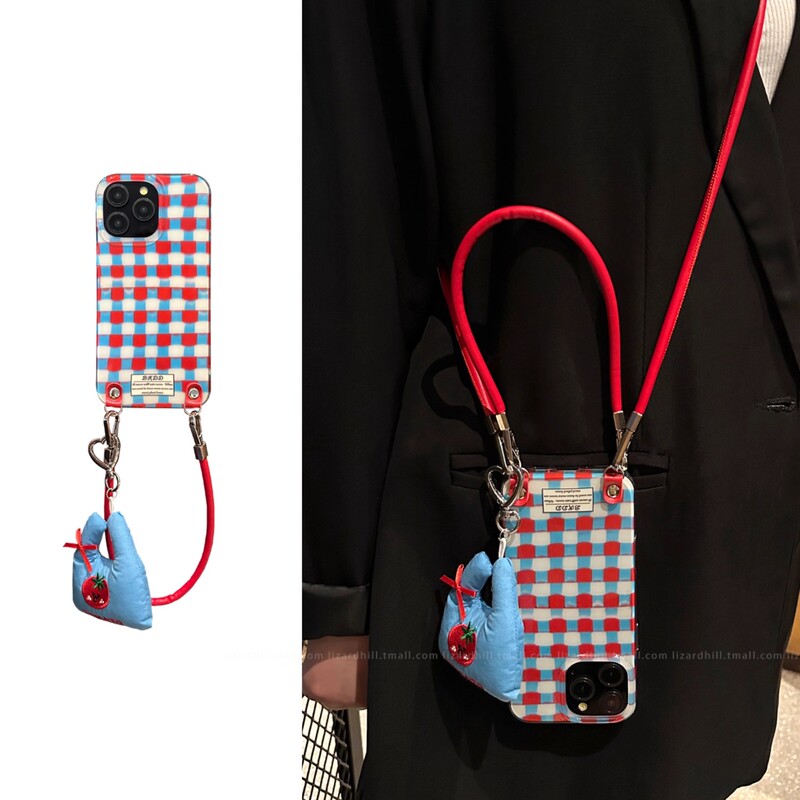 Japanese Eumeya Super Stylish High-End Red and Blue Checkered Phone Case for iPhone 17 Pro, New Apple 16 Model for Women, 15 Pro Max with Crossbody Strap, Lanyard, 14 Pro Unique Design, 13 Distinctive Japanese Eumeya Super Stylish High-End Red and Blue Checkered Phone Case for iPhone 17 Pro, New Apple 16 Model for Women, 15 Pro Max with Crossbody Strap, Lanyard, 14 Pro Unique Design, 13 Distinctive