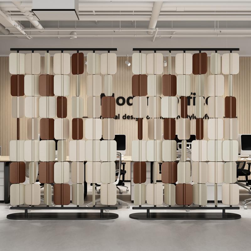 Modern Minimalist Office Saddle Leather Screen Partition with Rotating Blades for Hallway Decoration and Living Room Entrance Screen