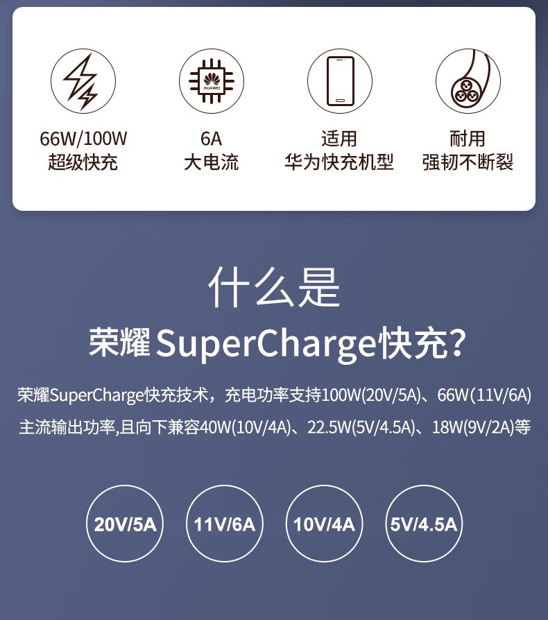 荣耀原装typec数据线6A超级快充66W手机100W官方300正品50充电线插图1