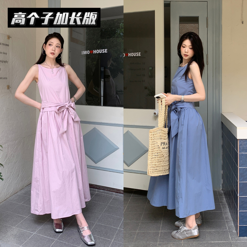 Oxygen Dress, Zhizhi Tall Version, Extended Length, Summer Sleeveless Round Neck Dress, Korean Style, Waist-Cinching, Slimming Tank Dress