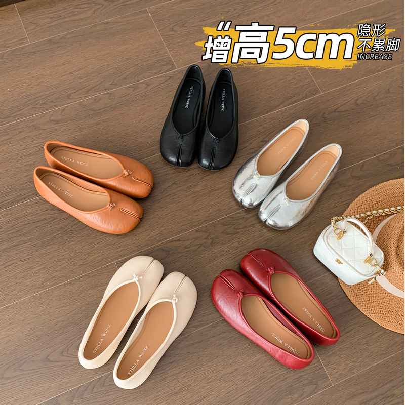 Sheepskin Version ~ 5cm Height Increase Silver Shallow Split-Toe Shoes for Women, New Summer Pig's Trotters Shoes, Soft Ballet Flats Sheepskin Version ~ 5cm Height Increase Silver Shallow Split-Toe Shoes for Women, New Summer Pig's Trotters Shoes, Soft Ballet Flats