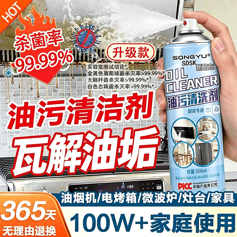 100W+ for Household Use! Kitchen Range Hood and Stove Cleaning Mousse, Oil Stain Remover, Multi-Purpose Household Cleaner