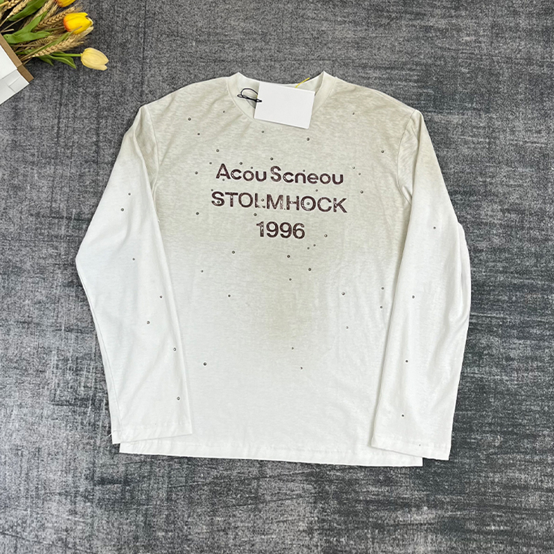 Ceiling Rsgdl New Year Limited Edition American Retro 1996 Letter Rhinestone Distressed Vintage Long Sleeve T-Shirt for Men and Women