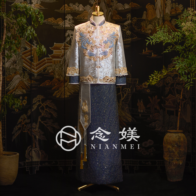 Men's Xiuhe Suit 2026 New Style Chinese Groom Wedding Dress Tang Suit Han Suit Champagne Color Dragon and Phoenix Robe Chinese Style