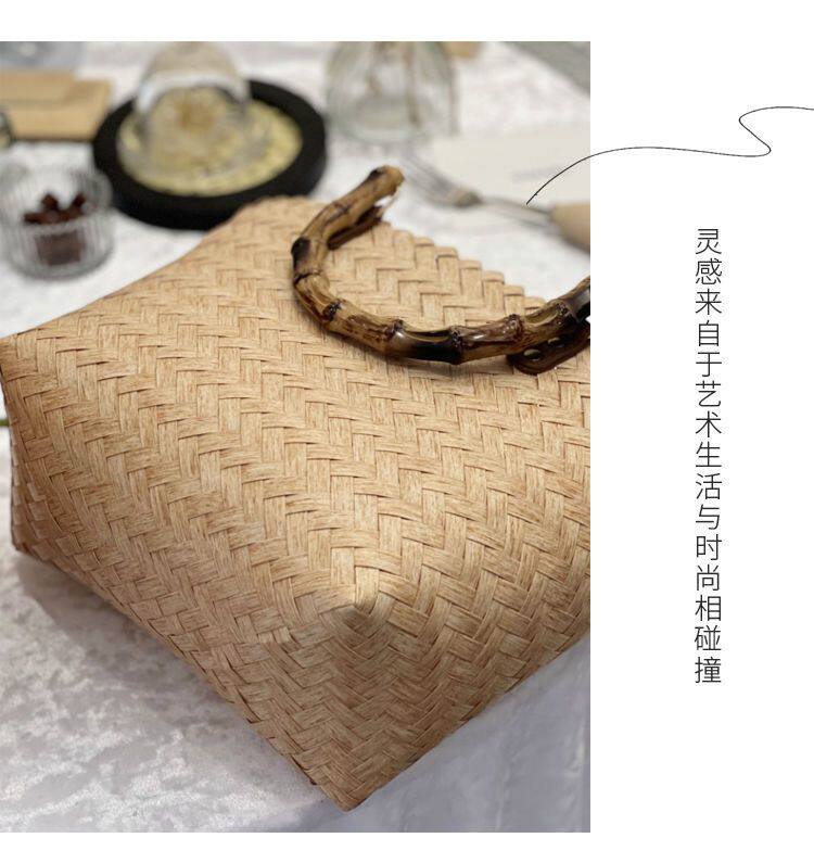 чемодан 藤编手提包大容量草编包竹节包女复古丝巾手工编织包百搭菜篮子包