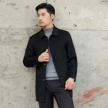 Autumn and winter new style lapel double-sided woolen cashmere coat men's windbreaker mid-length 100 pure woolen woolen coat