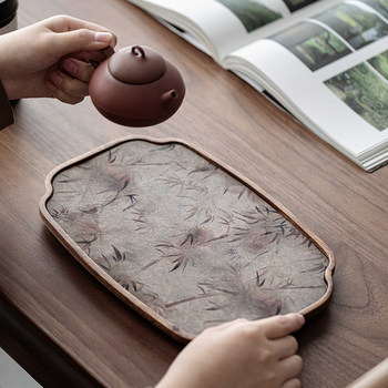 Bamboo rhyme walnut dry bubble table small tea mat set solid wood tea tray tea set tea tray pot with dry bubble tray for home use