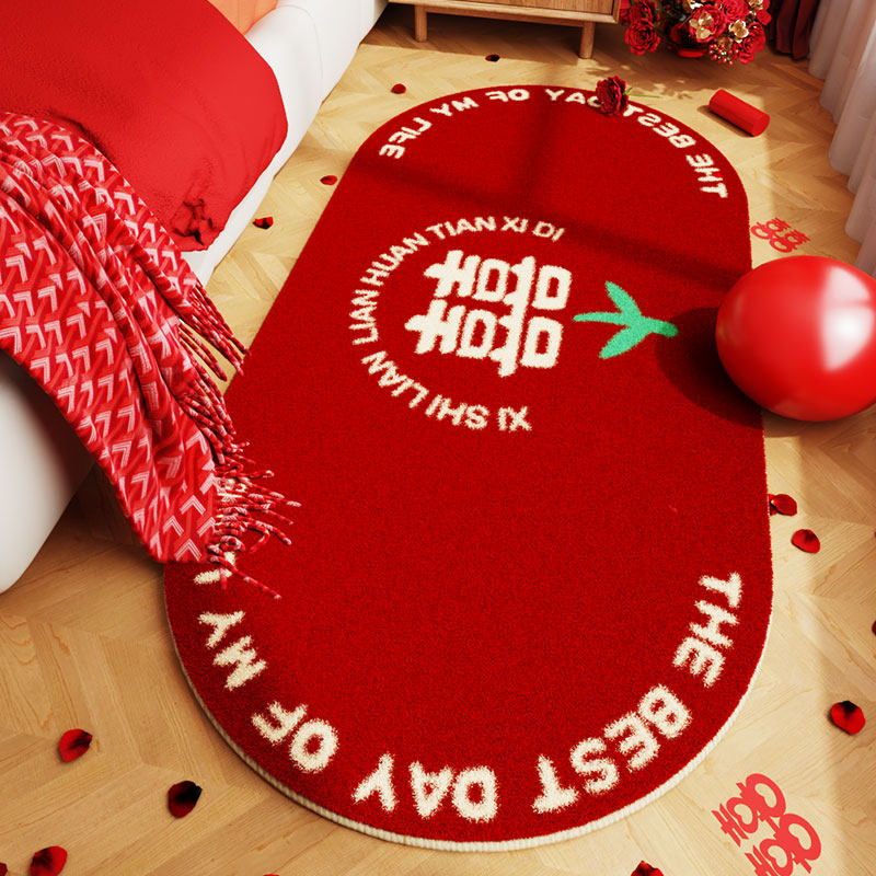 Wedding Style Festive Red Happy Carpet Bedside Bedroom Under Bed Blanket New Wedding Bedside Blanket