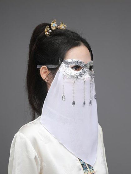 汉服古风面纱古装高颜值流苏异域面帘派对舞会面具遮脸性感面罩夏