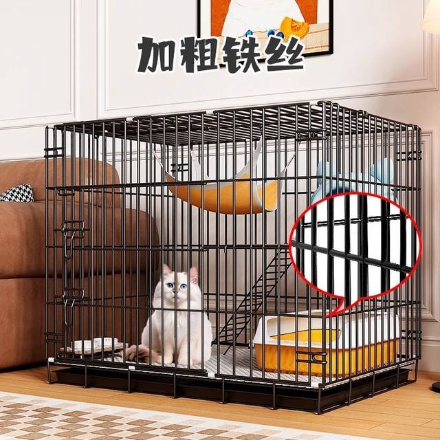 Cat Cage Cat Villa Home Indoor Extra Large Space Cattery Cat House Foldableing Small Encrypted Double-Layer Iron Cat Cage