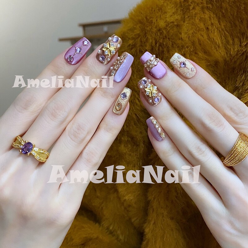 Amelianail Wearable Nails·Sunset·Purple Nail Art 825 Brightening Fairy Commuting Style Elegant and Luxurious Feel