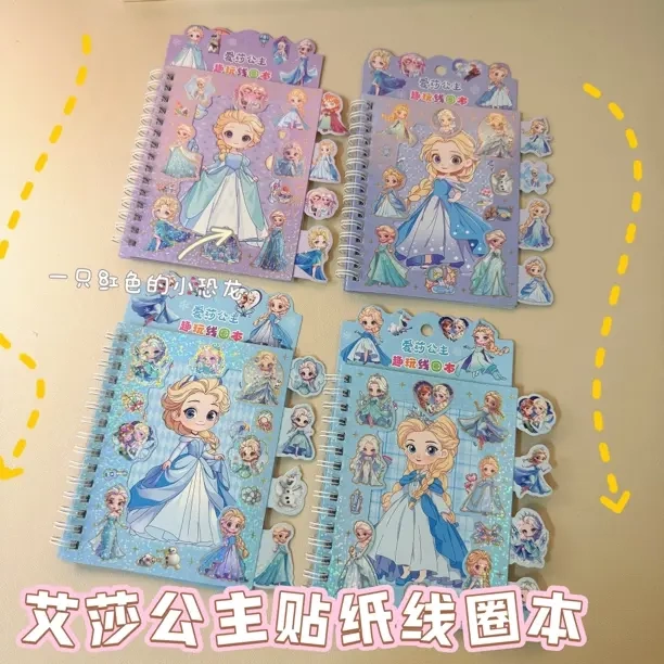 Cute Princess Elsa Cartoon Three-In-One Coil Notebook for Children, Creative DIY Journal Material Sticker Book with High Aesthetic Value