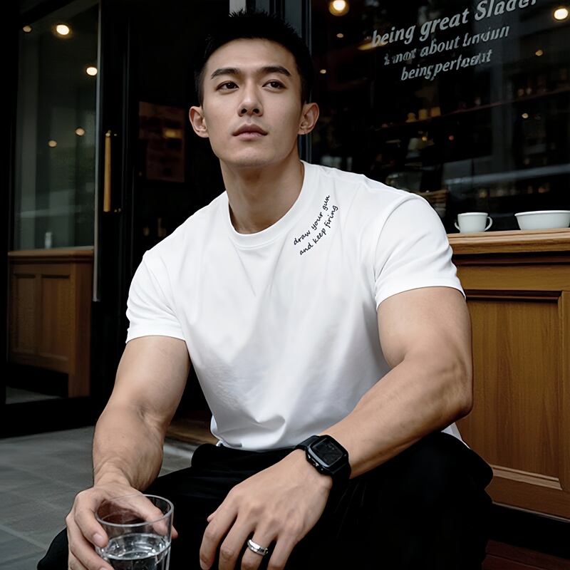 Inertia Gene "Keep the Heat Up" Elastic Cuffed Fitness Short-Sleeve Sports Training T-Shirt Breathable Moisture-Wicking