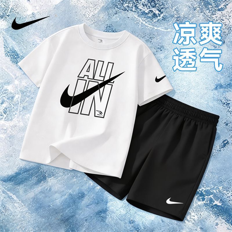 Nike Children's Summer Short-Sleeve and Shorts Set for Boys and Girls Aged 12 to 15, Cool and Stylish Pure Cotton T-Shirt, Class a Thin Nike Children's Summer Short-Sleeve and Shorts Set for Boys and Girls Aged 12 to 15, Cool and Stylish Pure Cotton T-Shirt, Class a Thin
