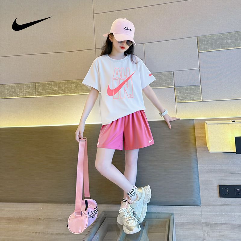 Nike Nike Children's Clothing Girls' Summer Set T-Shirt Short-Sleeve Pure Cotton Shorts Boys' Older Kids' Casual Top Nike Nike Children's Clothing Girls' Summer Set T-Shirt Short-Sleeve Pure Cotton Shorts Boys' Older Kids' Casual Top