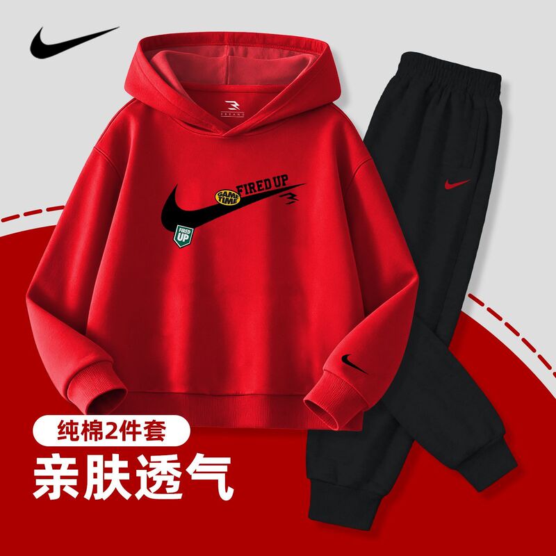 Nike Nike Kidsren's Suit Spring & Fall Sweatshirt Two-Piece Set Red Pure Cotton Sports Pants for Boys and Girls Korean Style Long Sleeves Nike Nike Kidsren's Suit Spring & Fall Sweatshirt Two-Piece Set Red Pure Cotton Sports Pants for Boys and Girls Korean Style Long Sleeves