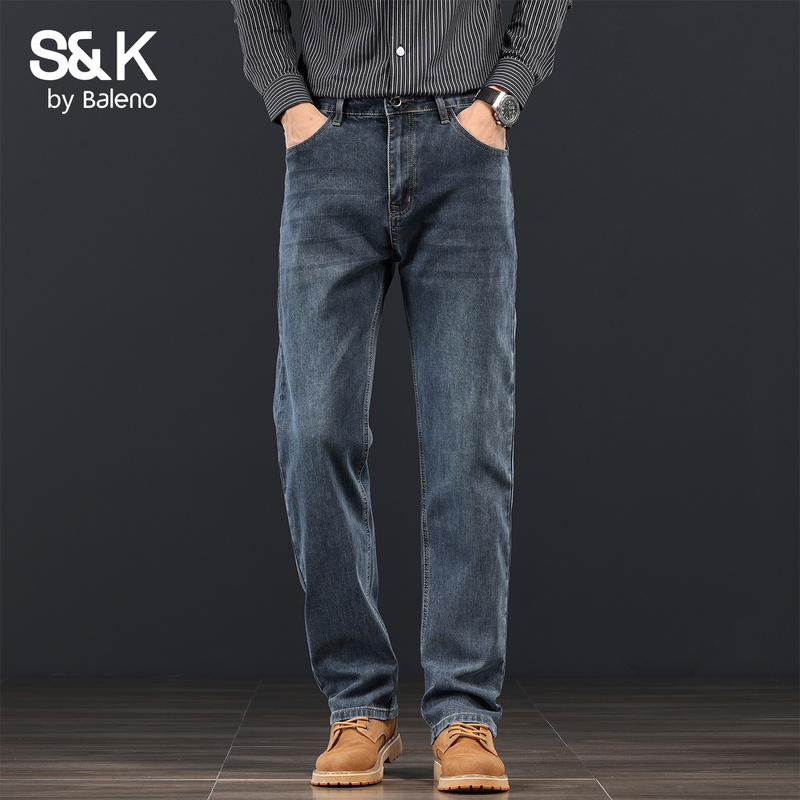 Baleno Sk Men's Loose Straight-Leg Jeans 2026 New Spring Vintage Washed Stretch Casual Long Pants
